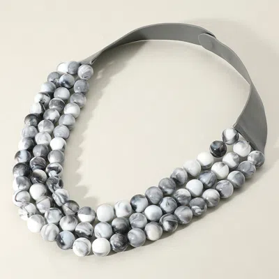 Fashnzfab Chunky Acrylic Beaded Triple Layered Faux Leather Magnetic Necklace In Gray