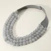 Fashnzfab Chunky Acrylic Beaded Triple Layered Faux Leather Magnetic Necklace In Gray