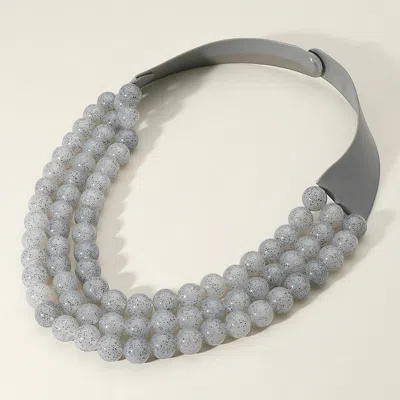 Fashnzfab Chunky Acrylic Beaded Triple Layered Faux Leather Magnetic Necklace In Gray