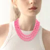 Fashnzfab Chunky Acrylic Beaded Triple Layered Faux Leather Magnetic Necklace In Pink
