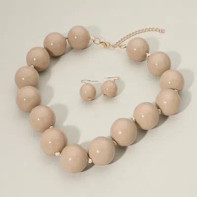Fashnzfab Chunky Ball Beaded Statement Necklace In Beige