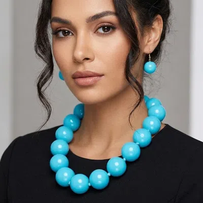 Fashnzfab Chunky Ball Beaded Statement Necklace In Blue