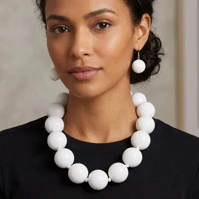 Fashnzfab Chunky Ball Beaded Statement Necklace In White