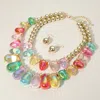 Fashnzfab Chunky Beaded Double Layered Statement Necklace In Gold