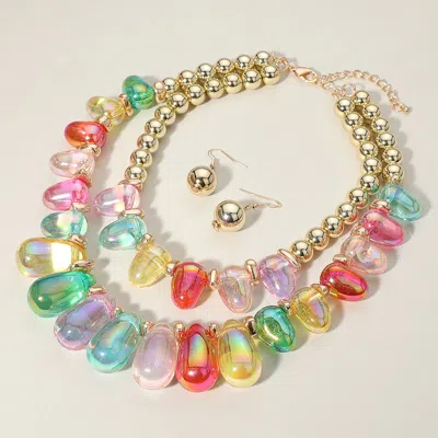 Fashnzfab Chunky Beaded Double Layered Statement Necklace In Gold