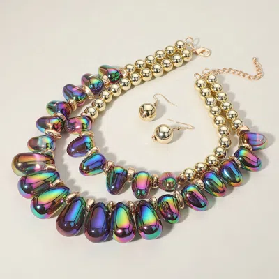 Fashnzfab Chunky Beaded Double Layered Statement Necklace In Multi