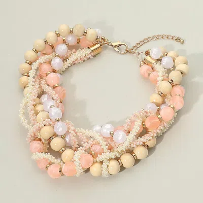Fashnzfab Chunky Beaded Twisted Statement Necklace In Pink