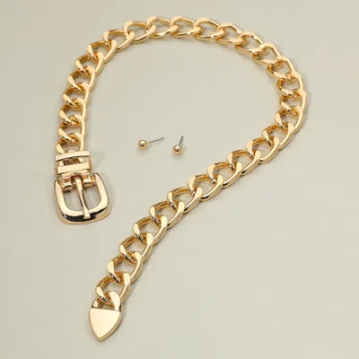 Fashnzfab Chunky Belt Buckle Chain Necklace - Gold