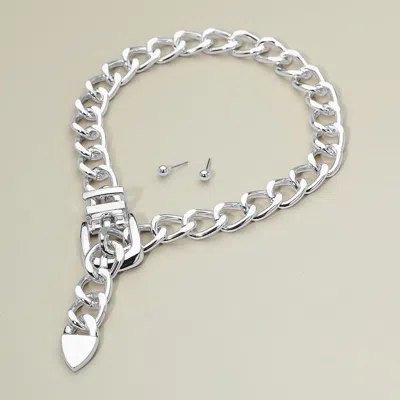 Fashnzfab Chunky Belt Buckle Chain Necklace - Rhodium In Silver