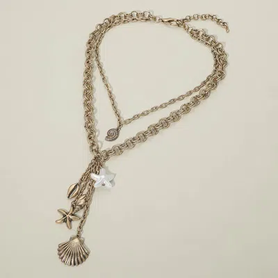 Fashnzfab Chunky Boho Seashell Pearl Starfish Charm Drop Layered Necklace In Gold