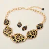 Fashnzfab Chunky Bold Leopard Resin Pebble Plate Link Statement Necklace In Gold