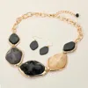 Fashnzfab Chunky Bold Resin Pebble Plate Link Statement Necklace In Gold