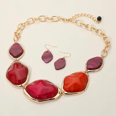 Fashnzfab Chunky Bold Resin Pebble Plate Link Statement Necklace In Pink