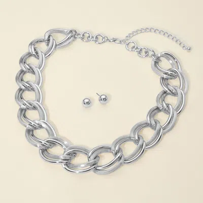 Fashnzfab Chunky Chain Link Statement Necklace In Silver