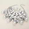 Fashnzfab Chunky Chain Pearl Bib Necklace In Silver