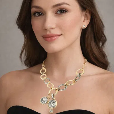 Fashnzfab Chunky Coin Charm Link Statement Necklace In Multi