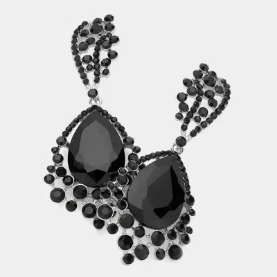 Fashnzfab Chunky Crystal Rhinestone Teardrop Bubble Evening Earrings In Black