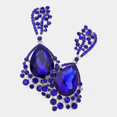 Fashnzfab Chunky Crystal Rhinestone Teardrop Bubble Evening Earrings In Blue