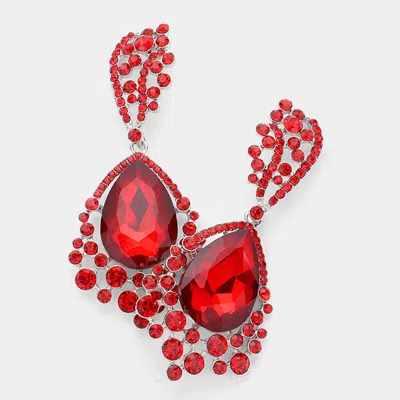 Fashnzfab Chunky Crystal Rhinestone Teardrop Bubble Evening Earrings In Red