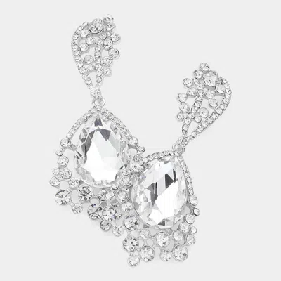 Fashnzfab Chunky Crystal Rhinestone Teardrop Bubble Evening Earrings In Silver
