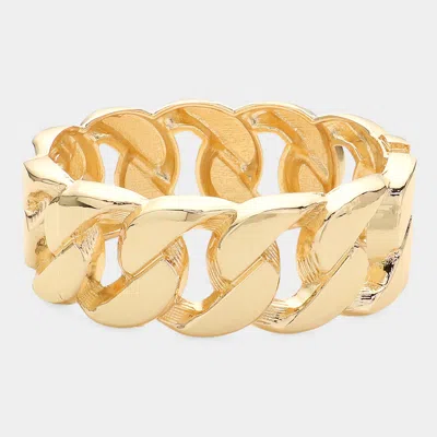 Fashnzfab Chunky Cuban Chain Shaped Metal Hinged Bangle Bracelet Gold