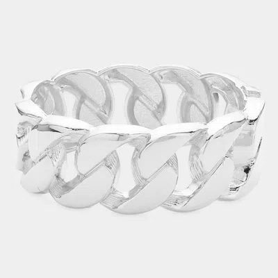 Fashnzfab Chunky Cuban Chain Shaped Metal Hinged Bangle Bracelet Rhodium In Multi