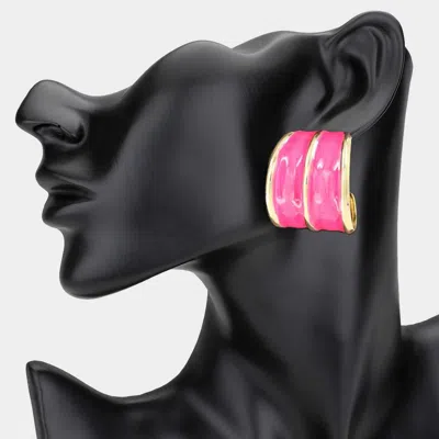 Fashnzfab Chunky Enamel Hoop Earrings - Pink In Gold