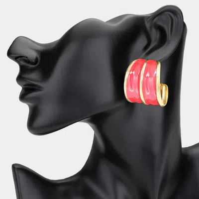 Fashnzfab Chunky Enamel Hoop Earrings In Pink