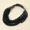 Fashnzfab Chunky Faceted Acrylic Teardrop Beaded Multi Layered Faux Leather Magnetic Necklace In Blue
