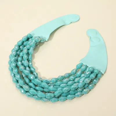 Fashnzfab Chunky Faceted Acrylic Teardrop Beaded Multi Layered Faux Leather Magnetic Necklace In Blue