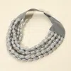 Fashnzfab Chunky Faceted Acrylic Teardrop Beaded Multi Layered Faux Leather Magnetic Necklace In Metallic