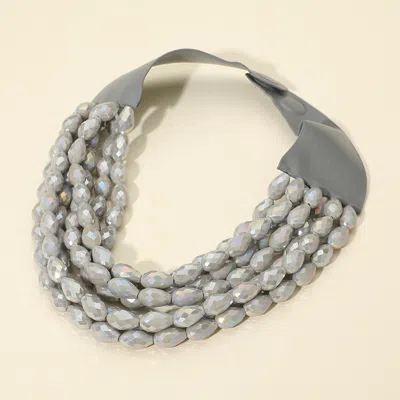 Fashnzfab Chunky Faceted Acrylic Teardrop Beaded Multi Layered Faux Leather Magnetic Necklace In Metallic