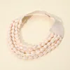 Fashnzfab Chunky Faceted Acrylic Teardrop Beaded Multi Layered Faux Leather Magnetic Necklace In Pink