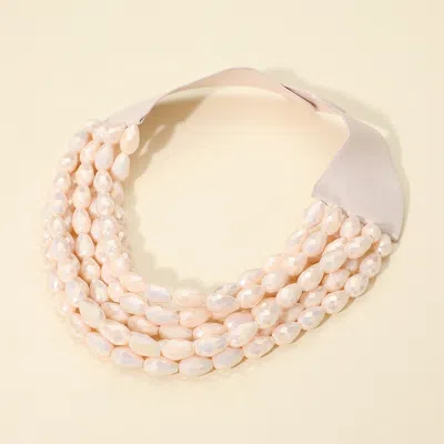Fashnzfab Chunky Faceted Acrylic Teardrop Beaded Multi Layered Faux Leather Magnetic Necklace In Pink