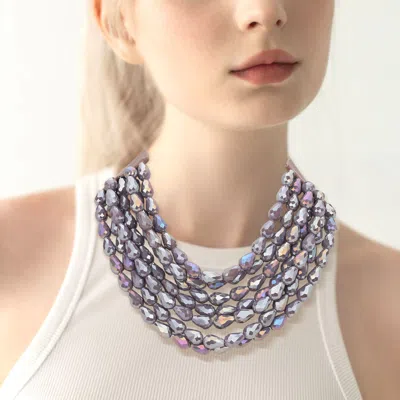 Fashnzfab Chunky Faceted Acrylic Teardrop Beaded Multi Layered Faux Leather Magnetic Necklace