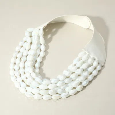 Fashnzfab Chunky Faceted Acrylic Teardrop Beaded Multi Layered Faux Leather Magnetic Necklace In Silver