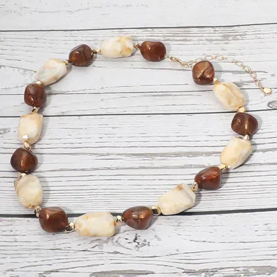 Fashnzfab Chunky Faceted Marbled Resin Pebble Beaded Statement Necklace In Metallic