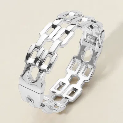 Fashnzfab Chunky Flat Link Chain Hinged Bangle Bracelet Rhodium In Silver