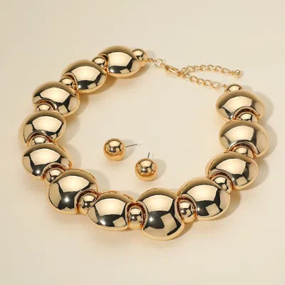 Fashnzfab Chunky Flattened Puffy Beaded Statement Necklace In Gold