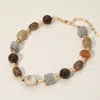 Fashnzfab Chunky Geometric Marbled Beaded Necklace In Brown