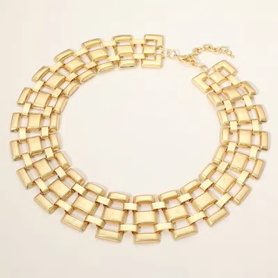 Fashnzfab Chunky Geometric Metal Link Collar Necklace In Gold