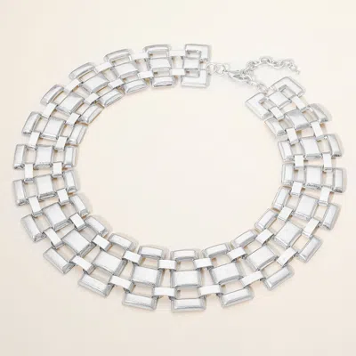 Fashnzfab Chunky Geometric Metal Link Collar Necklace In Metallic