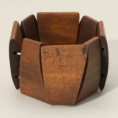 Fashnzfab Chunky Geometric Wooden Plate Beaded Stretch Bracelet In Brown
