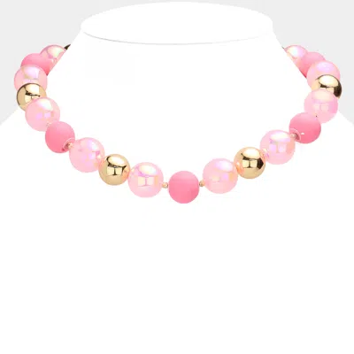 Fashnzfab Chunky Glass Metal Ball Beaded Necklace - Pink