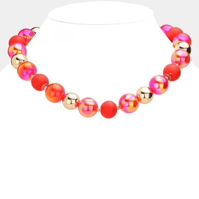 Fashnzfab Chunky Glass Metal Ball Beaded Necklace In Red