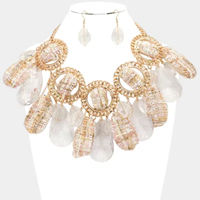 Fashnzfab Chunky Glass Stone Tweed Covered Stone Layered Statement Necklace In Gold
