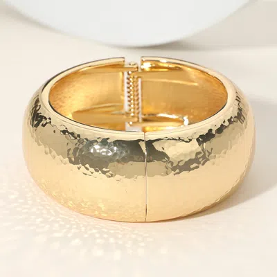 Fashnzfab Chunky Hammered Metal Hinged Bangle Bracelet In Gold
