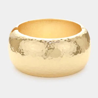 Fashnzfab Chunky Hammered Metal Hinged Bangle Bracelet In Gold