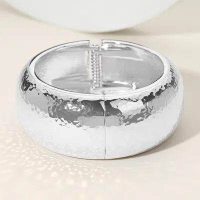 Fashnzfab Chunky Hammered Metal Hinged Bangle Bracelet Rhodium In Multi