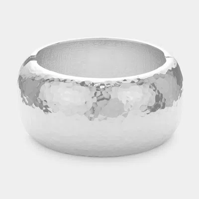 Fashnzfab Chunky Hammered Metal Hinged Bangle Bracelet Silver